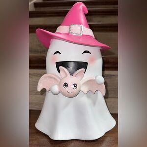 Super Cute🥰 GHOST 👻 GIRL WITH PINK WITCH 🧙 HAT & GLITTER BAT 🦇 by GOBLIN & GHOUL